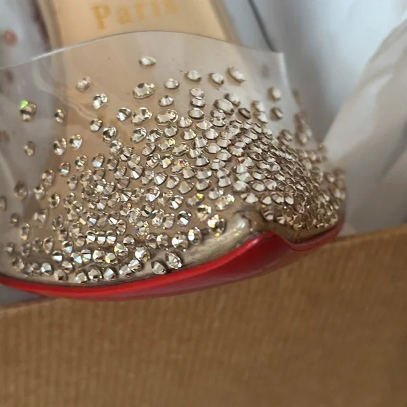 Christian Louboutin degrastrass nude pvc crystal Preowned 100mm stiletto 38.5 - Picture 10 of 14
